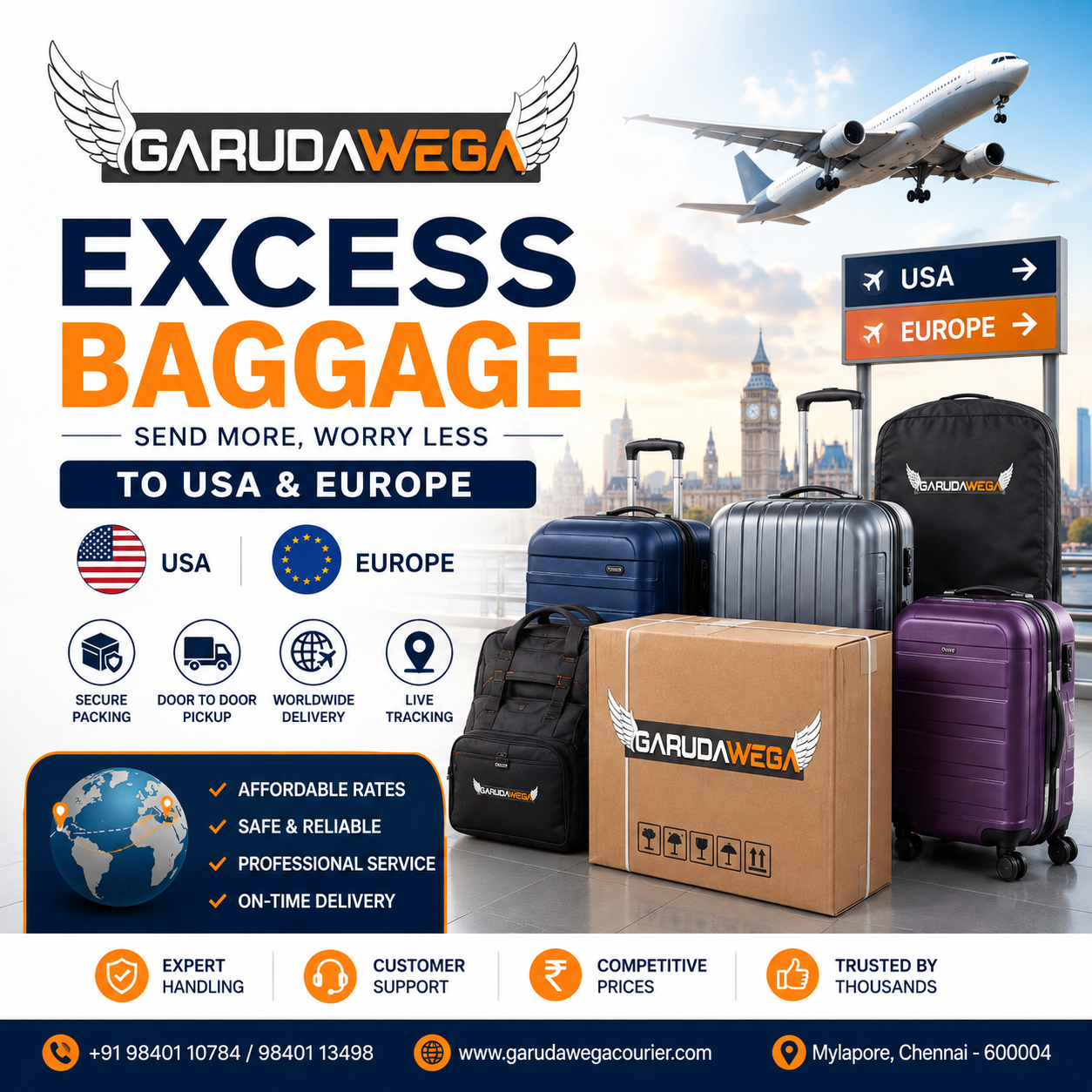 Excess Baggage from Chennai to USA and Europe
